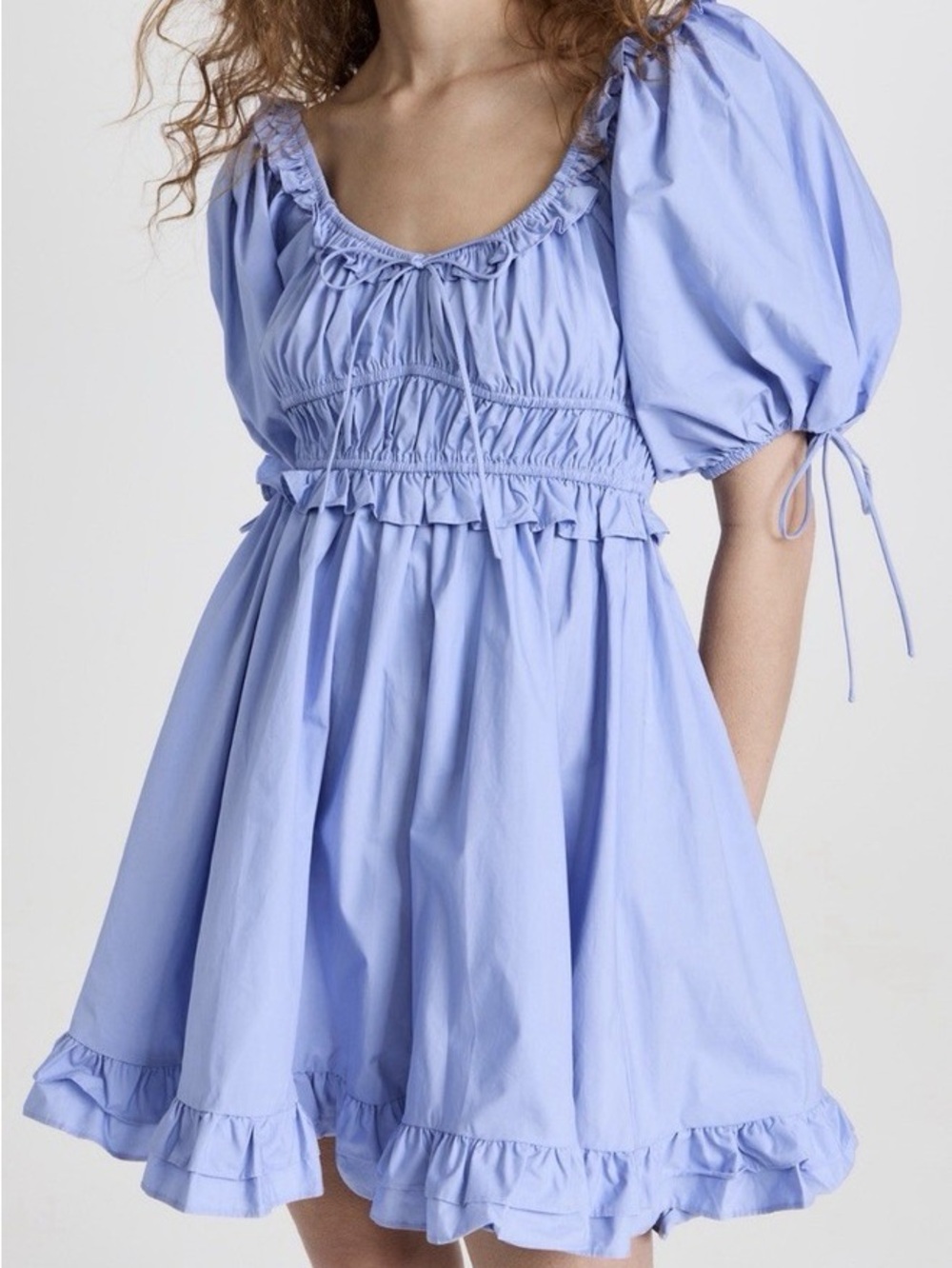 En Saison Sky Blue Puff-Sleeve Mini Dress